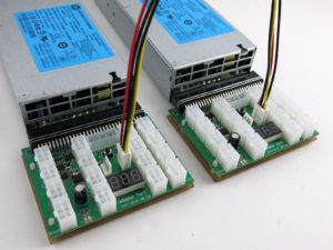 Interconnect sync cable attached to (2) X11 breakout boards to power off and on together