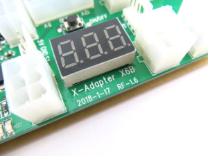 LED voltage display close up on the X6B breakout board